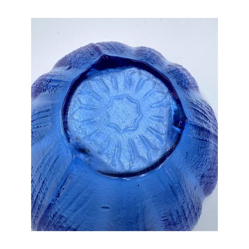 Vintage Style Textured Glass Flower Petal Bowls Set Cobalt Blue Seafoam Green